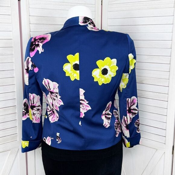 J. Crew Tropical Floral Sateen Crop Blazer Jacket Blue Pink 12 - Picture 4 of 12